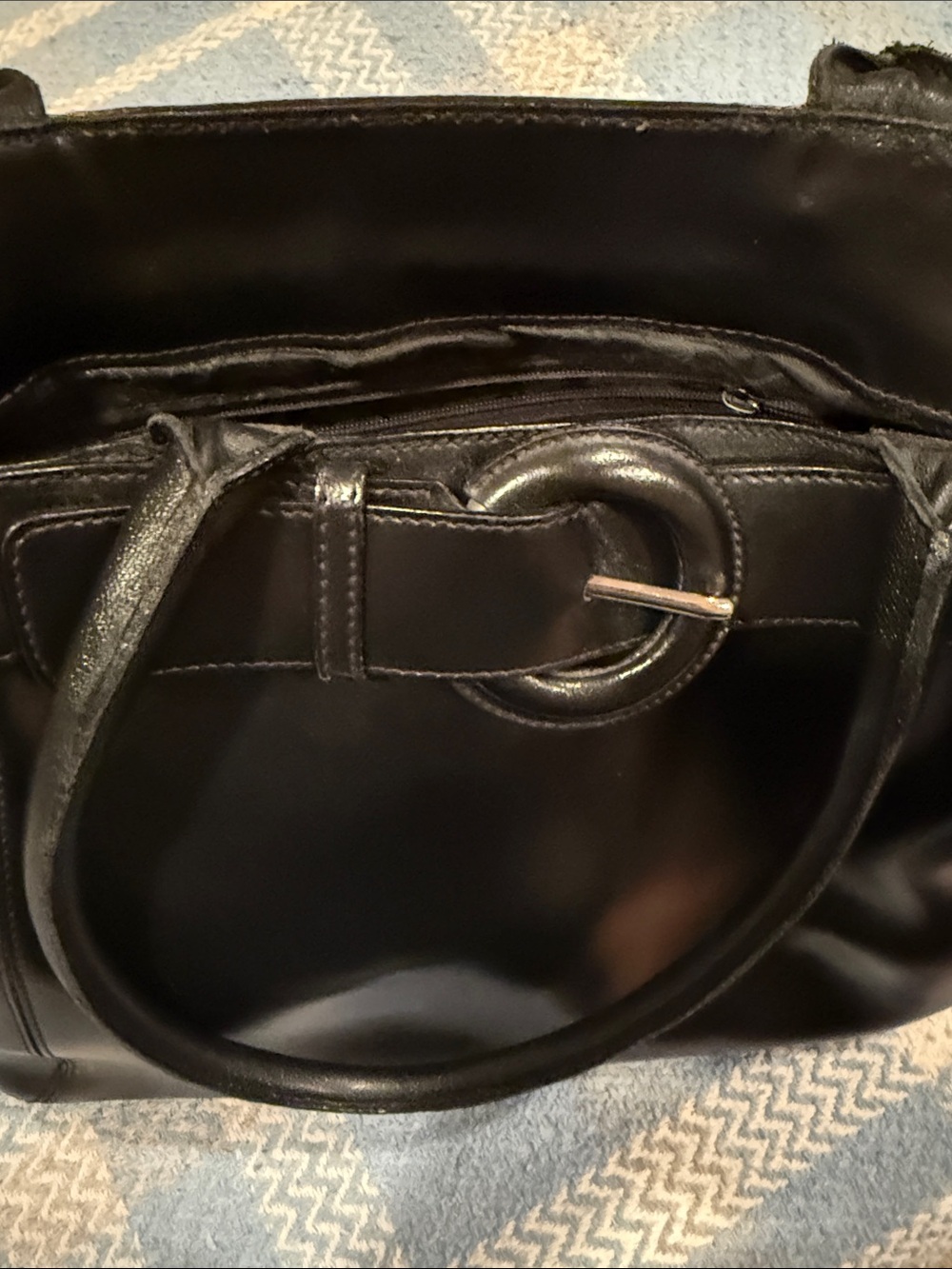 Furla Classic Black Leather Tote with Buckle Detail - Picture 11 of 16